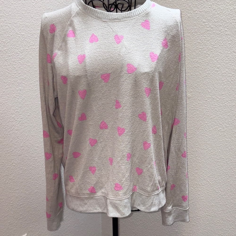 Lucky Brand Cream Sweatshirt with Pink Heart Print
